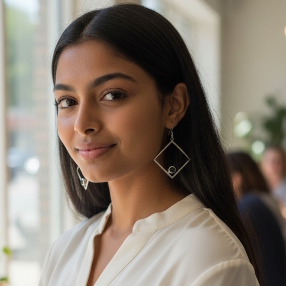 Ashley Andrews Sterling Silver Open Diamond Drop Earrings with Emerald Crystals
